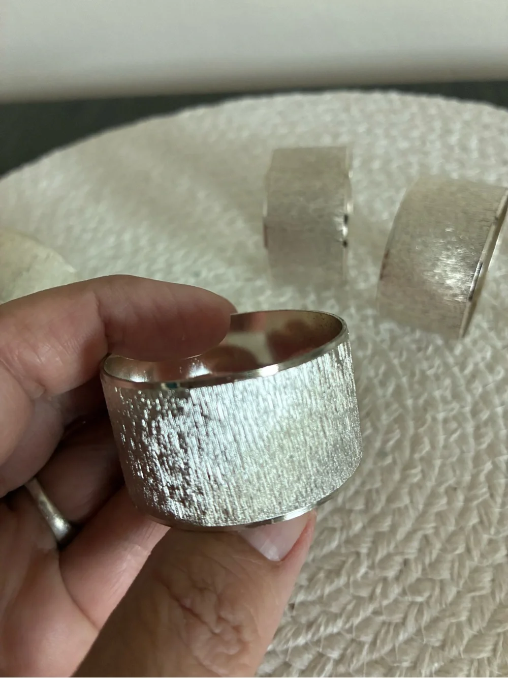 Pier 1 Silver Textured Napkin Rings - Set of 6